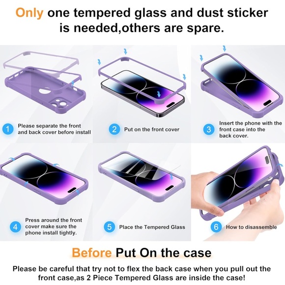 IP 14 Pro Heavy Duty, 2pc Tempered Glass, Slim Purple Phone Case- NEW - Picture 4 of 6